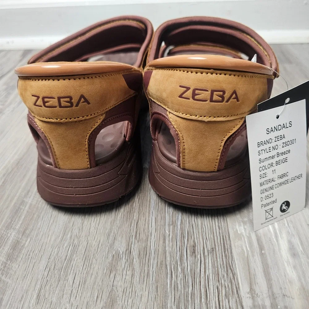 Zeba Summer Breeze ZSD301 Mens 11 Sandals Beige Genuine Leather Comfort Hiking